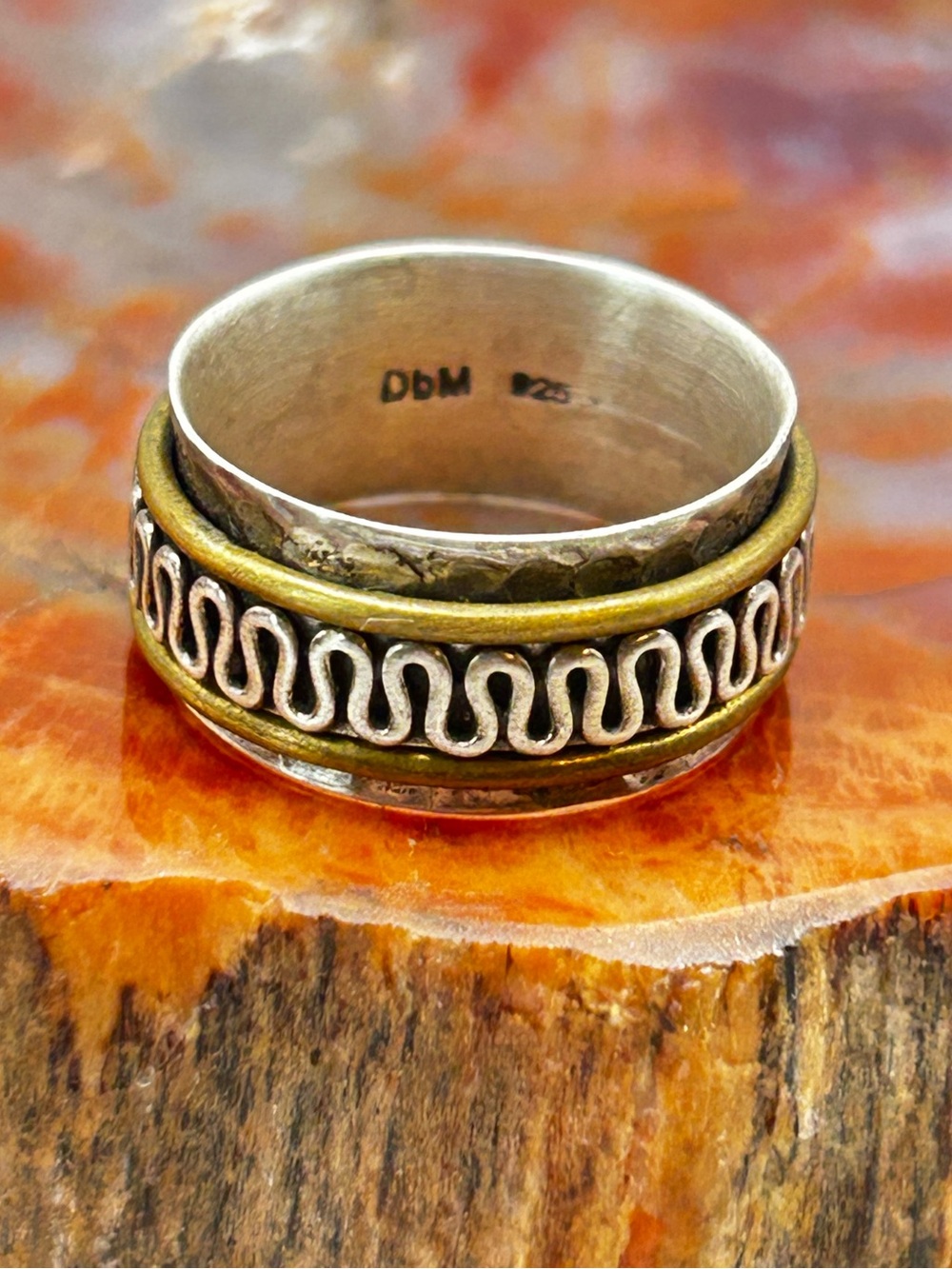 Sterling Silver Ring Band with Bronze Accenting - Size 6